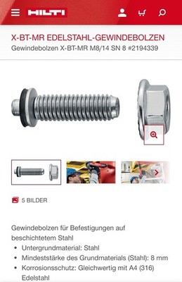 Hilti Gewindebolzen X-BT-MR M8/14 SN 8 #2194339 (1 Packung â 100 Stück)
