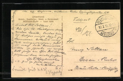 Ansichtskarte Mülheim-Ruhr, Uhlenhorst Gebäudeansicht 1916 - Bild 2 von 2