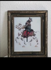 Antique Rare Spotted Horse and Soldier cutout c 1910-26 Wood Frame Under Glass