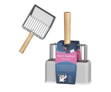 Easy Use Metal Cat Litter Scoop With Wood Grip And Easy To Clean Stand Included