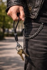 Skull Keychain for Men 9.50" Black Handmade Imitation leather Key Ring Gift