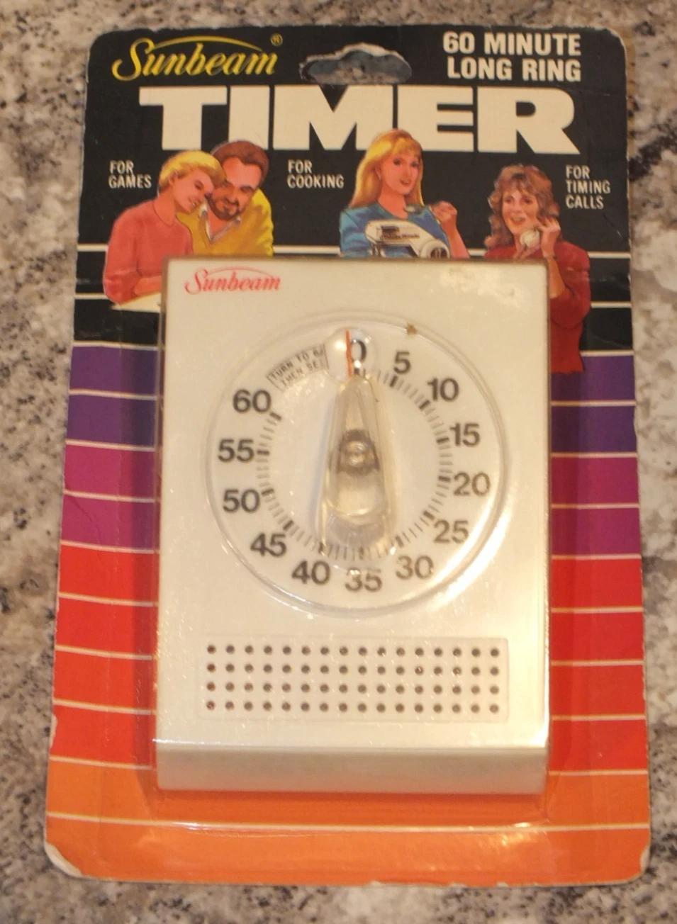 Vintage 1980's Sunbeam 60 Minute Long Ring Timer Rare Square Design NOS