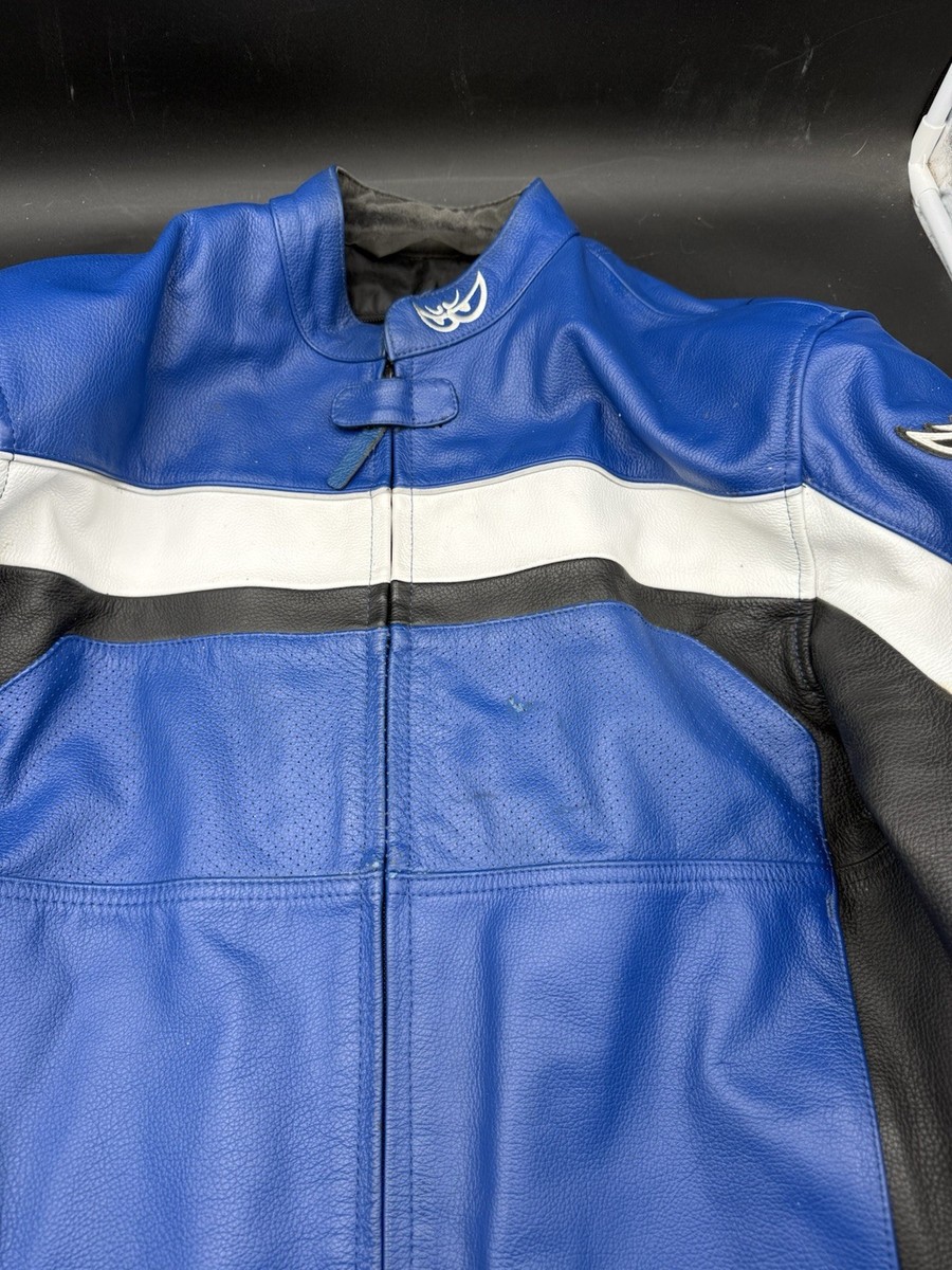 BERIK レーシングジャケット ホワイト ブルー (L) Official MotoGP BERIK Armored Blue White Black Leather Riders