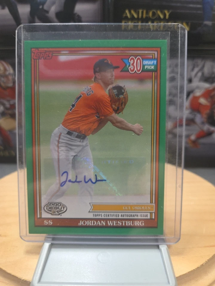 JORDAN WESTBURG 2021 Topps Debut Green DRAFT PICK /99 PD-186 Auto Orioles - Image 4 of 4