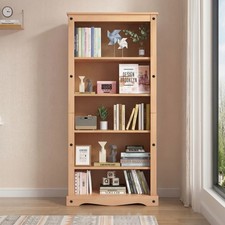 Corona Tall Pine Bookcase 5 Book Shelves Rack Mexican Solid Wood Living Room