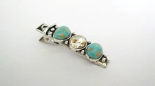 Small turquoise blue stone and crystal metal alligator hair clip medium thin