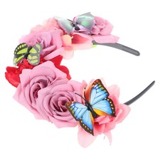 Durable Butterfly Headband with Purple Simulated Flowers Floral Hair Accessory