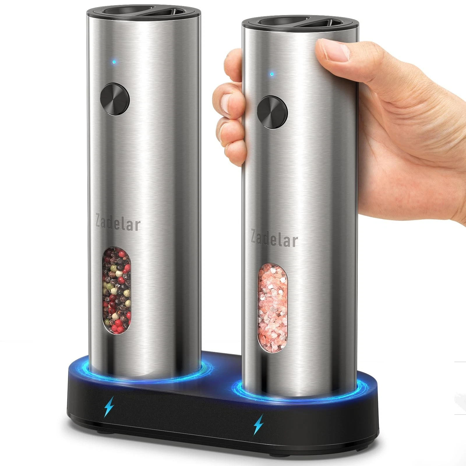 Rechargeable Electric Salt and Pepper Grinder Set with USBC Charging Base, St...