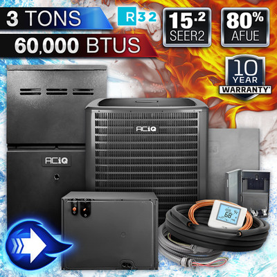 ACiQ 3 Ton 15.2 SEER2 AC & 80% 60000 BTU Horizontal Gas Furnace Split System