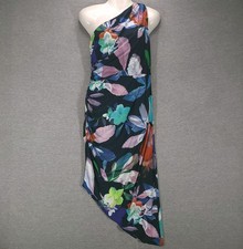 Adrianna Papell Dress Womens 12 Multicolor Floral One Shoulder Ruched Asym Hem