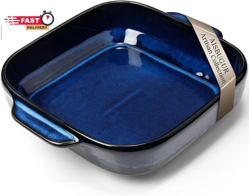8X8 Baking Pan Ceramic Square Baking Dish Lasagna Pan with Double Handles Deep C