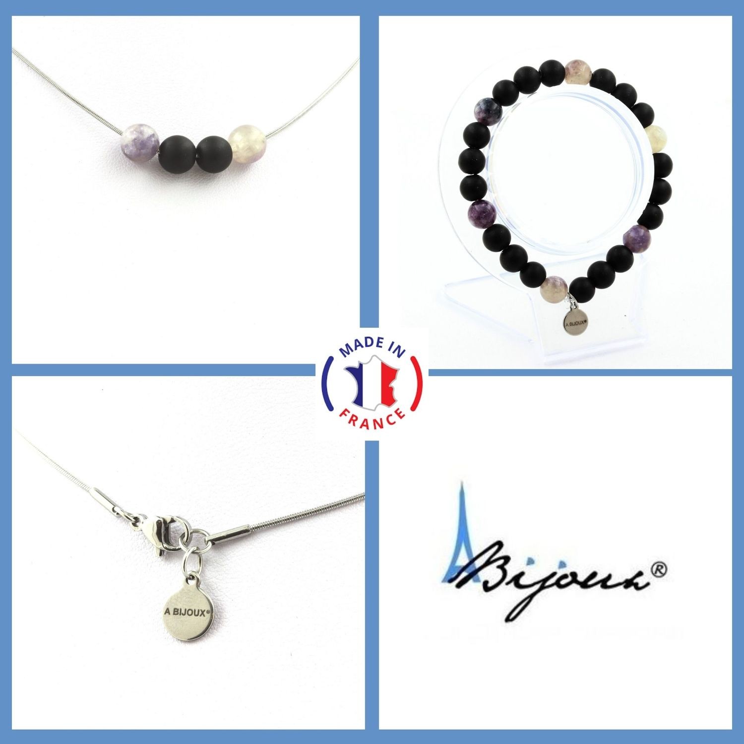 Mica violet parure de bijoux avec bracelet et collier en perles naturelles de lithothérapie