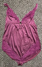 Vintage Flair Teddy Bodysuit Lingerie Frilly Girly Pink Satin Lace Medium