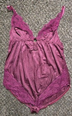 Vintage Flair Teddy Bodysuit Lingerie Frilly Girly Pink Satin Lace Medium