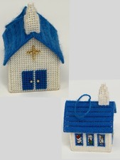 Vintage Handmade Christmas Church Ornament Plastic Canvas Needlepoint