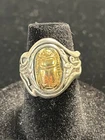 Vintage Sterling Silver Gold Tone Scarab Beetle Ring Size  5 Han Zup-- 3077