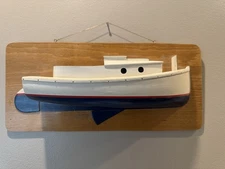 Antique Half Hull Wooden Ship Model Ship  14” Handmade Vtg Handpainted