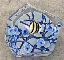 1990 Lundberg Studios Tropical Fish Art Glass Paperweight -by Salazar & Sturgeon