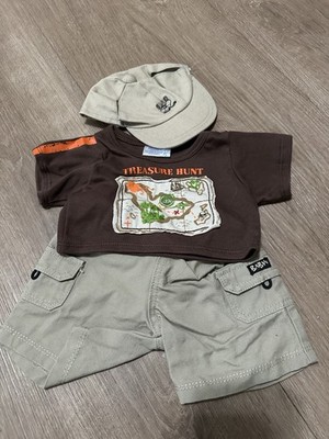 Build-A-Bear Workshop Treasure Hunt Outfit: 3pc Shirt Shorts Hat Brown Beige
