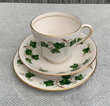 Vintage COLCLOUGH  China  Green IVY Tea Cup, Plate & Saucer Trio with Gold Band