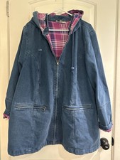 Cappotto denim donna vintage taglie forti 22/24 foderato in flanella con cappuccio rimovibile