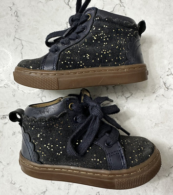 Vertbaudet Pram Boots Girls' Toddler Size 5.5 EU21 Navy Blue Gold Polka Dots