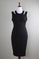 CALVIN KLEIN NEW 129 Solid Black Crepe Stretch Cut Out Sheath Dress Size 12