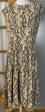Halogen Tiered Midi Dress Sz L Python Print Beige Sleeveless Boho Beach Party