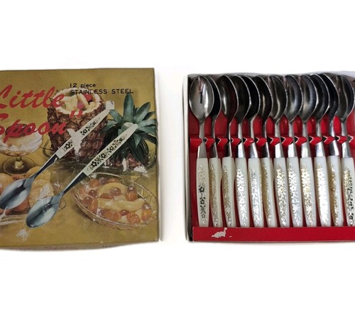 Vintage Japan Little Spoons 12 Pcs Stainless Steel Flatware Set In Original Box
