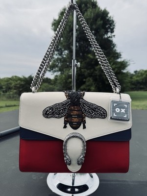 Gucci Tricolor Leather Medium Bee Embellished Dionysus Shoulder Bag Authentic