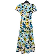 Cynthia Rowley V Neck Tiered Maxi Dress Women Sz XS Floral Print Elastic Waist