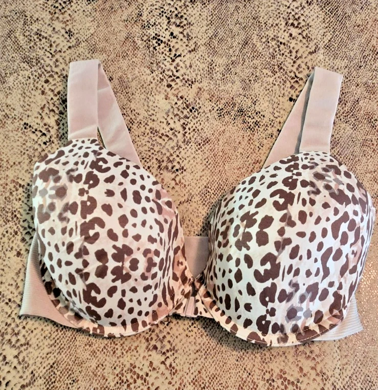 SPANX BRA-LELUJAH FRONT-CLOSE Full Coverage T-Shirt Bra Beige Animal Print 36C - Image 2 of 4