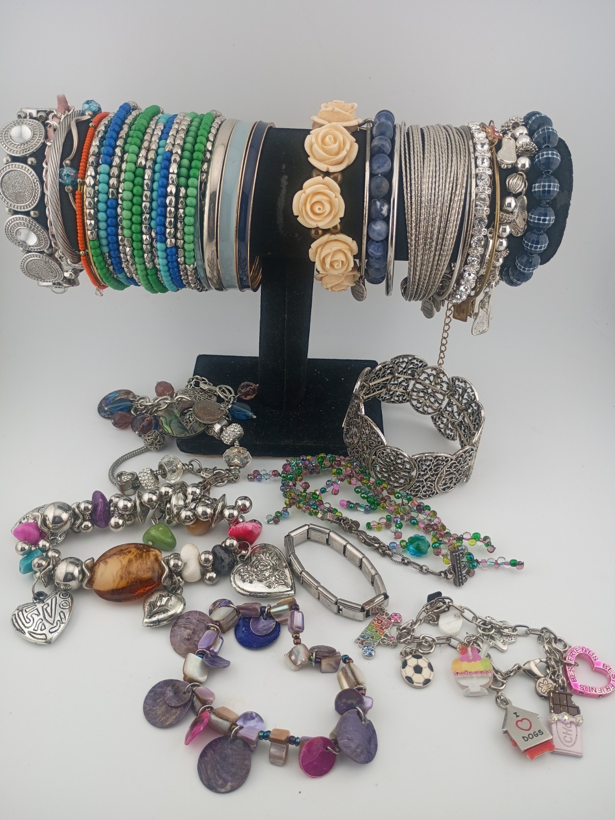 Multicolor Untested Beaded Bangle Charm Bracelets… - image 2