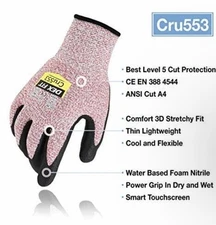DEX FIT 3D Level 5 Cut Resistant Gloves Cru553, Red XL - Comfort & Grip