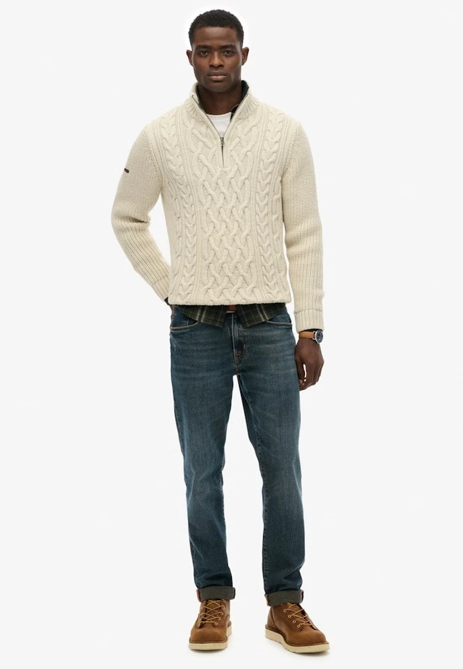 Superdry Jumper Half Zip Cable Knit Long Sleeve Pullover Wool Mix Ecru Cream - Image 4 of 4