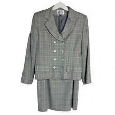 Vintage Le Suit neutral plaid double breasted blazer  skirt suit size 12