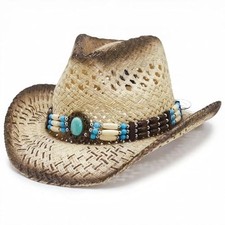 Western Cowboy Hat for Women and Men, Wide Brim Shapeable Summer Natural-01