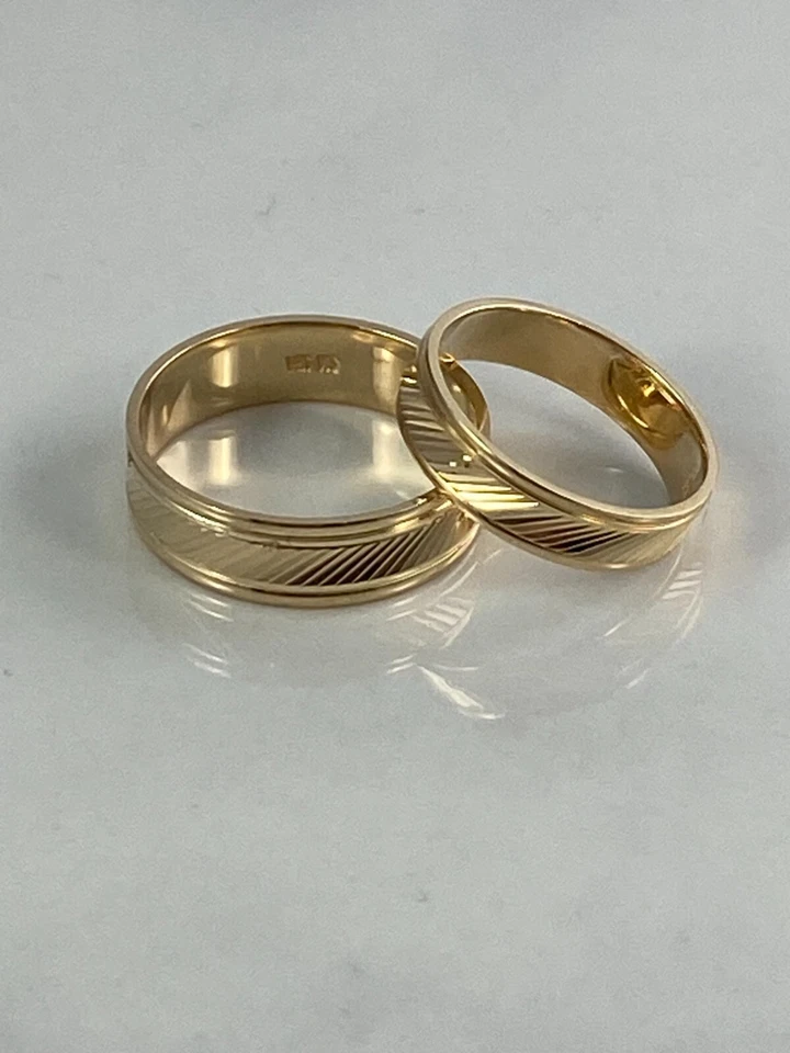 14K Gold Wedding Band 2 Engagement His Hers Ring Set Unisex Mens Womens Matching - Image 4 of 4