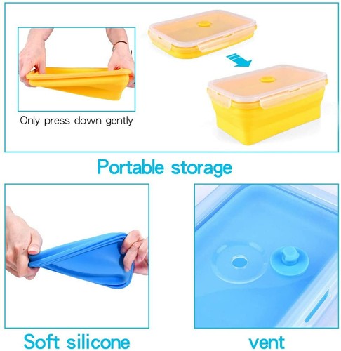Set of 4 Silicone collapsible Food Storage containers with snap lids BPA FREE - Picture 5 of 10