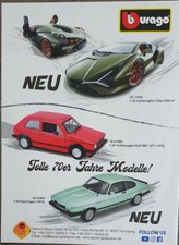 Bburago Werbeseite..LAMBO SIAN,  Golf Mk1 GTi, Ford Capri,  #2005c