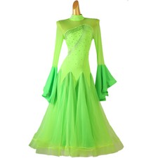 Latin Ballroom Dance Dress Modern Salsa Waltz Standard Long Dress F876 Green