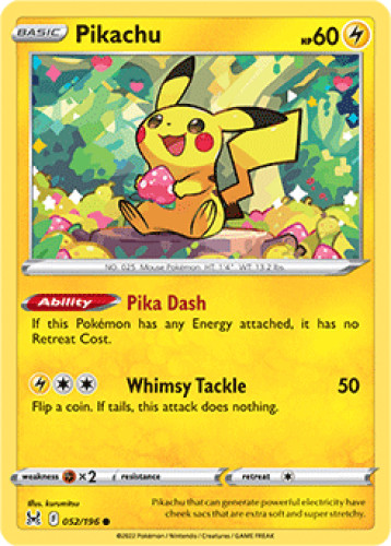 1x Pikachu 052/196  Lost Origin Pokemon TCG Card NM