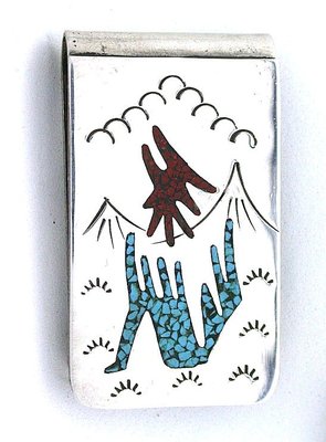 1 4/5 x 1 Inch Native American Indian Howling Wolf Sterling Silver Money Clip