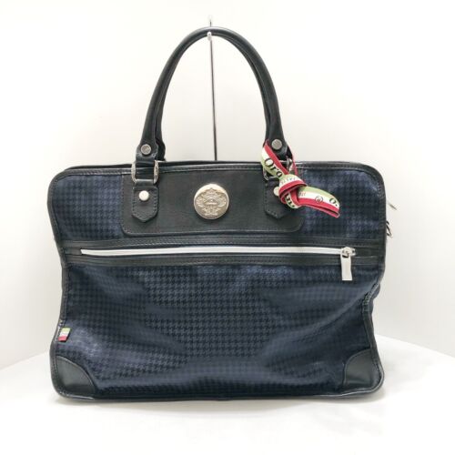 Auth OROBIANCO - Dark Navy Black Nylon Leather Business Bag - Picture 1 of 9