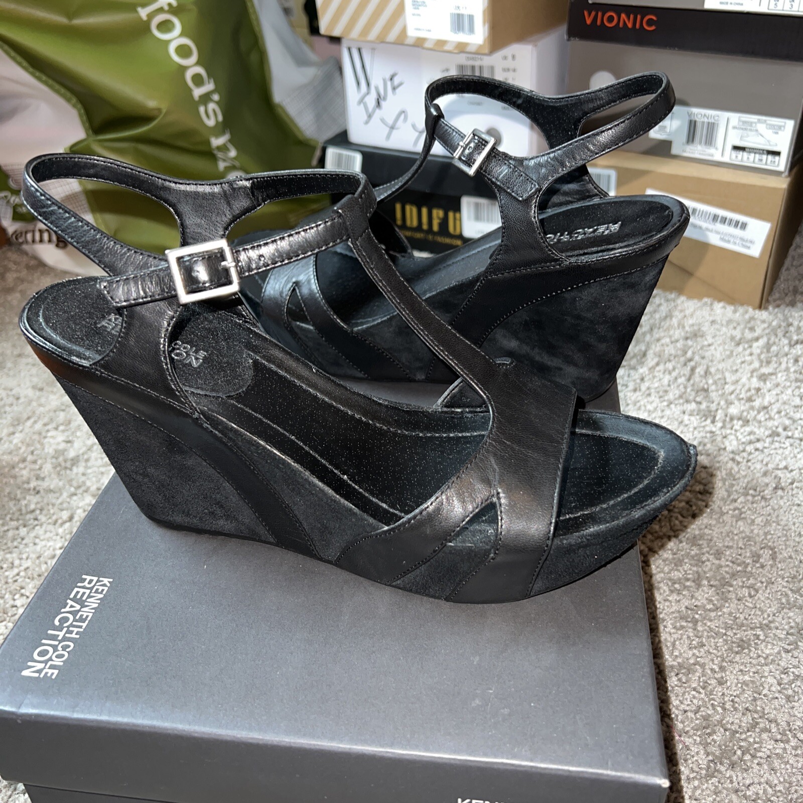 sole wedges shoes black 10 open toe 