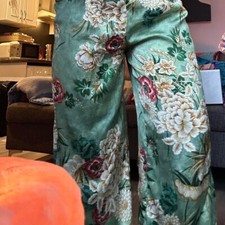 ZARA Pantalone Vita Elastico Pantalone Motivo Floreale Kimono Largo Relax XS - Verde