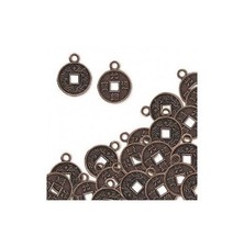 100 Antique'd COPPER Oriental COIN Charms 10mm plus loop ~ STeAmPuNk ~ Drops !