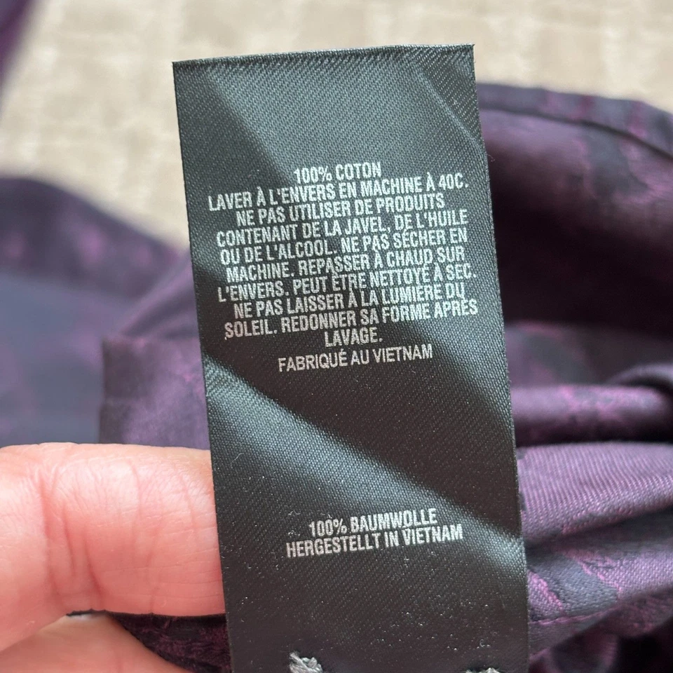 Ted Baker Button Down Shirt Mens 16.5 Purple Roses Goth Dark Romance Vampire - Image 4 of 4