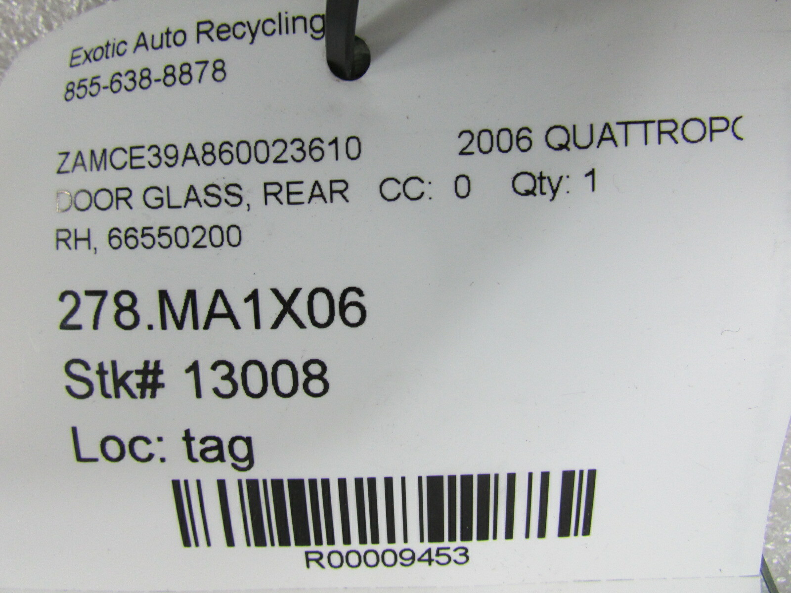 Maserati Quattroporte, RH, Right Rear Door Glass, Window, P/N 66550200