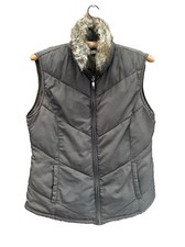 M & S Women's Khaki Mix Faux Fur Trim Collar Gilet Vest Puffer Jacket Size 12